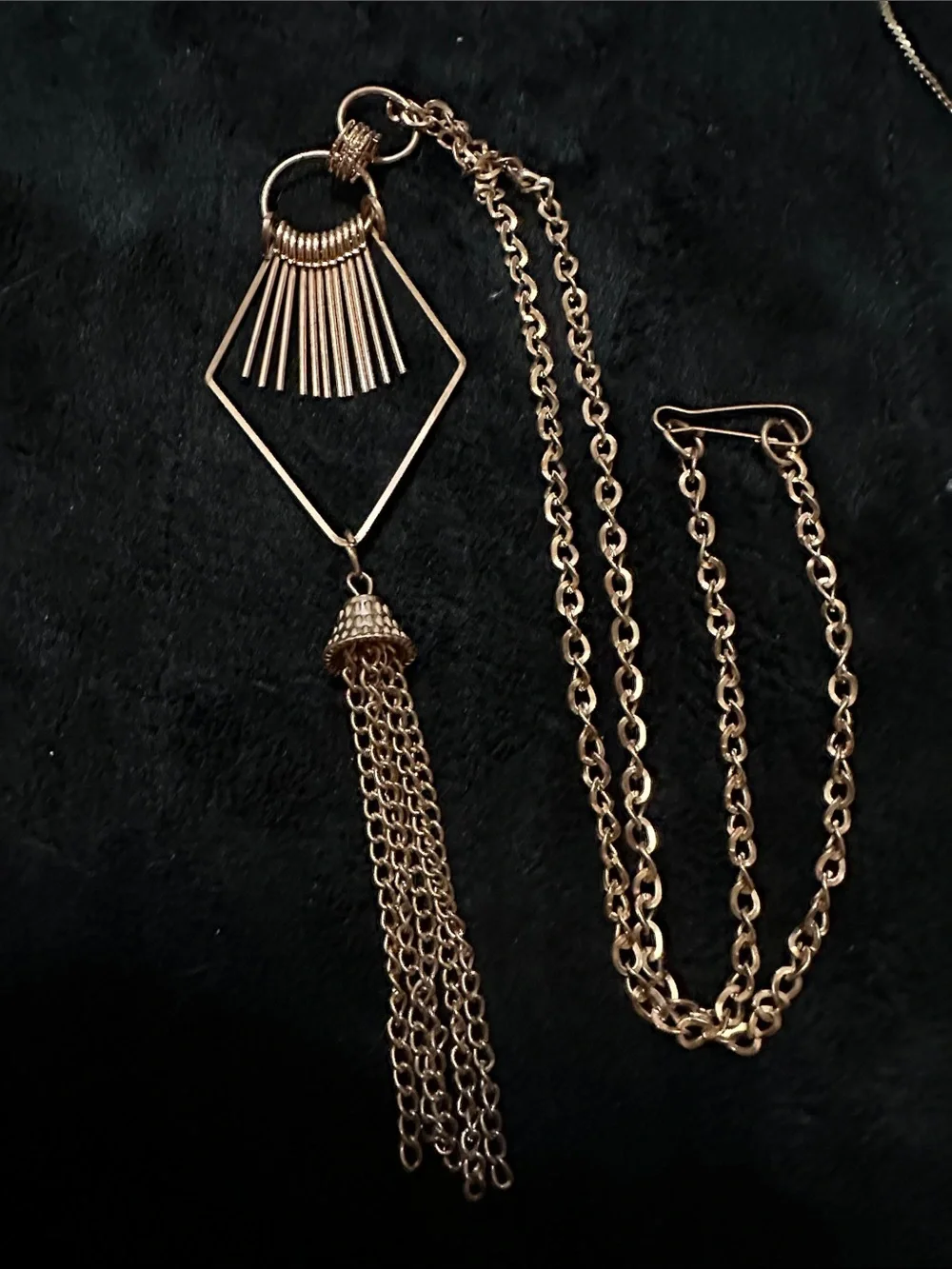 Gold Tone Geometric Tassel Pendant Necklace -  Women Jewelry FAUX